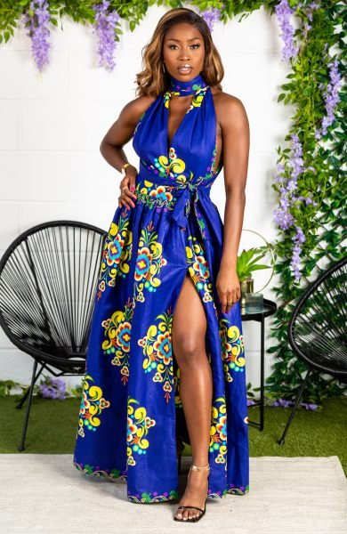 African Print Blue Infinity Multiway Maxi Dress 