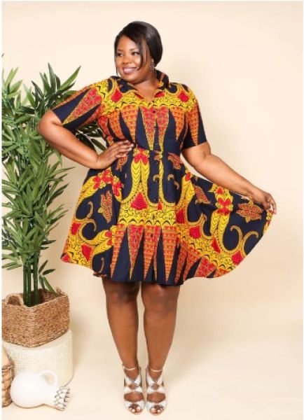 Collar neck African print Midi dress 